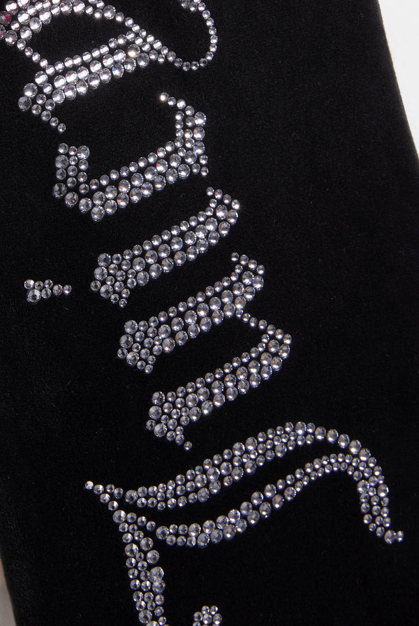 WASHED BLACK DIAMANTÉ WIDE LEG JEANS