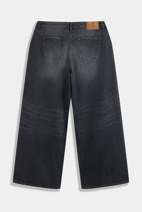 WASHED BLACK DIAMANTÉ WIDE LEG JEANS