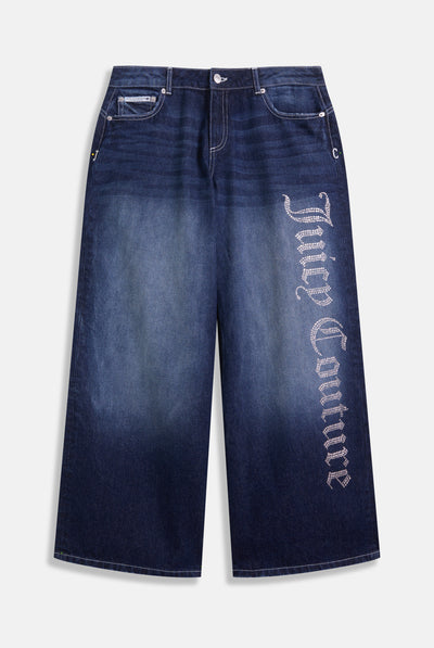 MID WASH DIAMANTÉ WIDE LEG JEANS