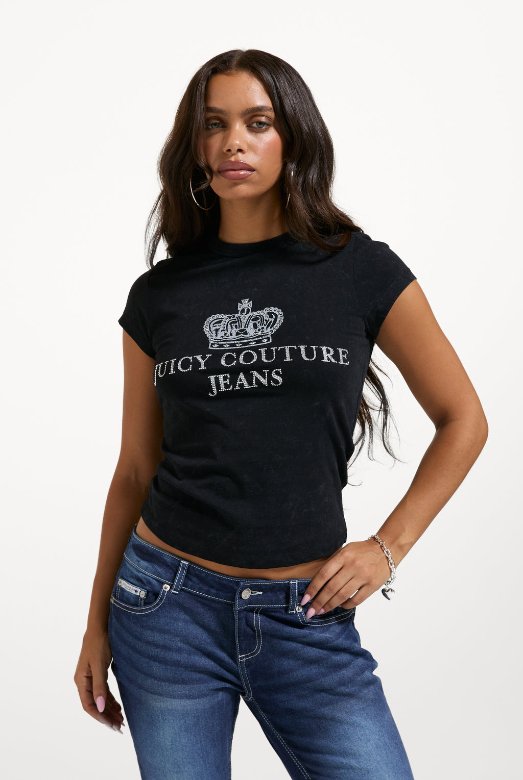 BLACK WASHED JUICY COUTURE JEANS LONGLINE TEE