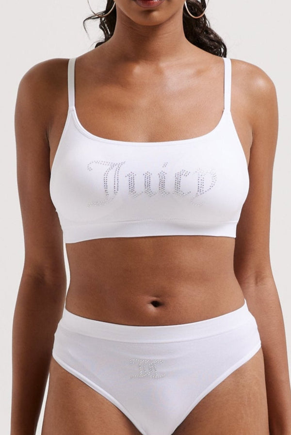WHITE DIAMANTÉ HIGH LEG BRIEF AND BRALETTE SET