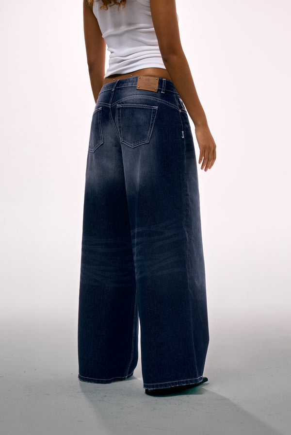 MID WASH DIAMANTÉ WIDE LEG JEANS