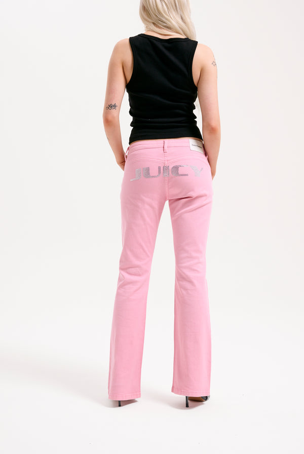 PINK WASH DIGI DIAMANTÉ MID RISE FLARED JEANS