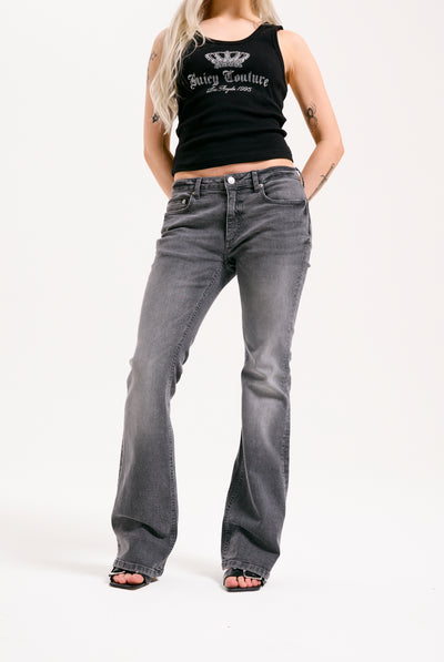 GREY WASH DIGI DIAMANTÉ  MID RISE FLARED JEANS
