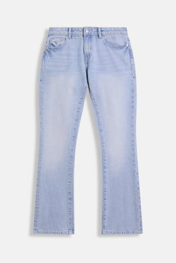 Displays the Light Wash 'Juicy' branded Dog crest bootcut jeans