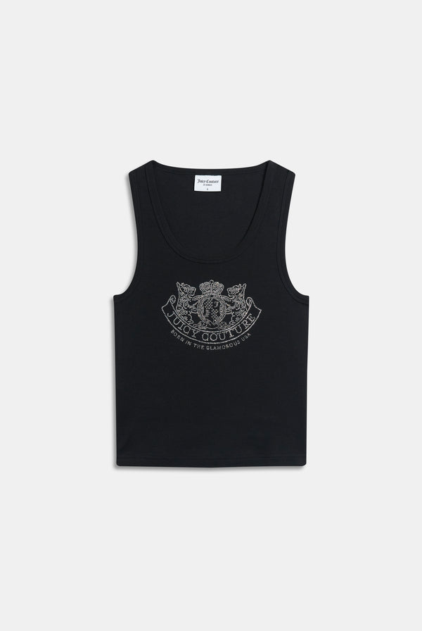 Displays the Black Diamanté 'Juicy' DOG CREST VEST