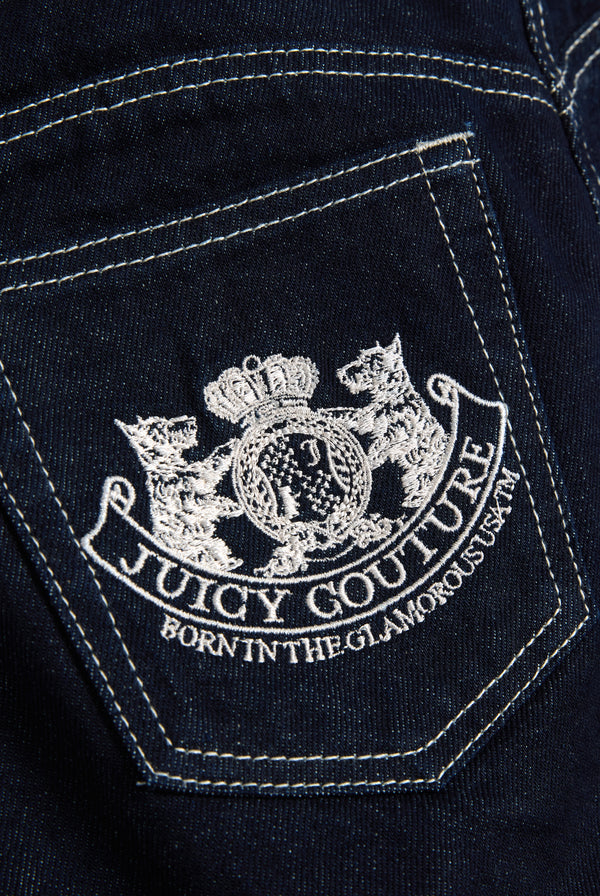 Indigo Denim Dog Crest Mini Skirt