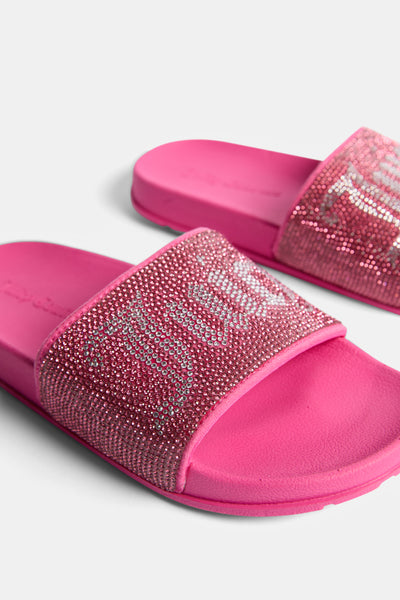 PINK PEACOCK DIAMANTÉ VELOUR SLIDER