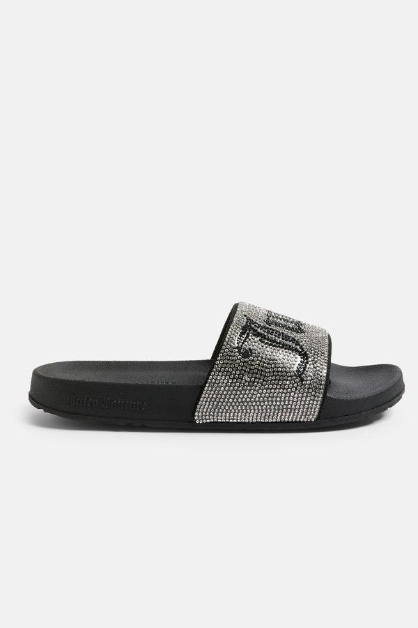 Displays the Black 'juicy' branded Diamanté juicy slider