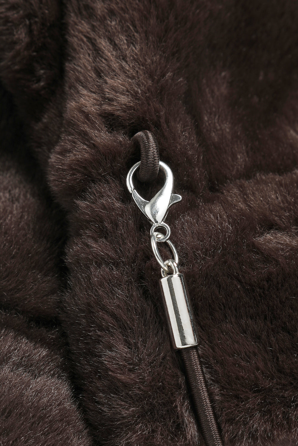 Displays a pair of Java 'Juicy' branded Drawstring Fur Mittens featuring close up on the details