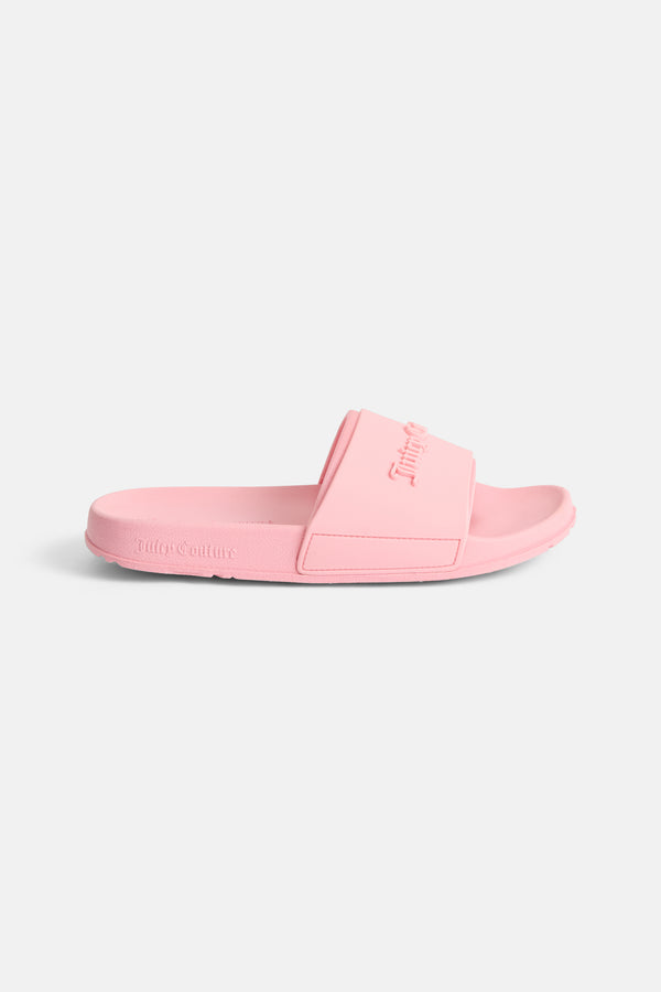 JUICY PINK LOGO EMBOSSED SLIDERS