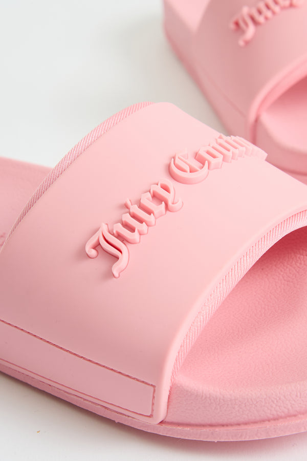 JUICY PINK LOGO EMBOSSED SLIDERS