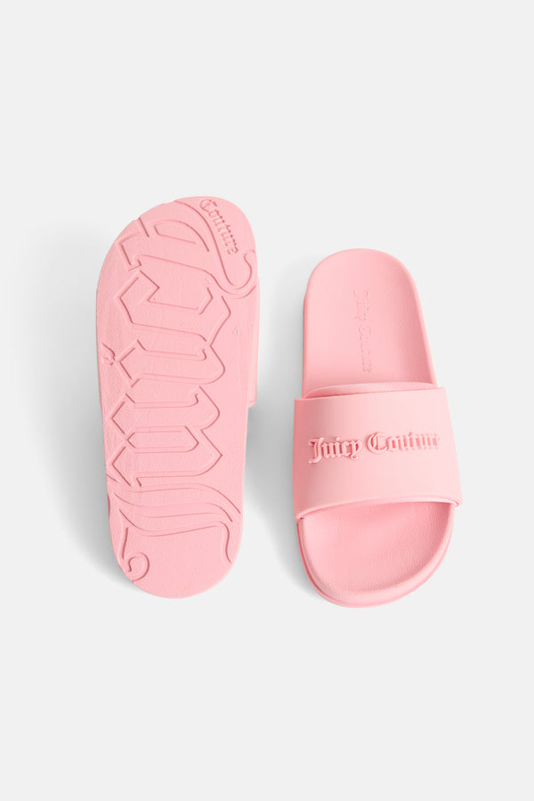 JUICY PINK LOGO EMBOSSED SLIDERS