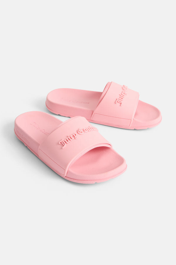 JUICY PINK LOGO EMBOSSED SLIDERS