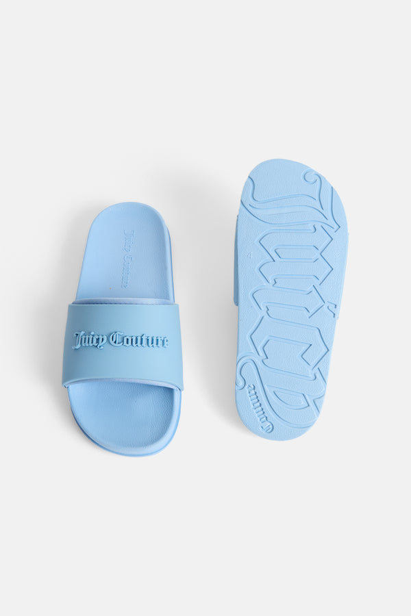 DUSK BLUE LOGO EMBOSSED SLIDERS