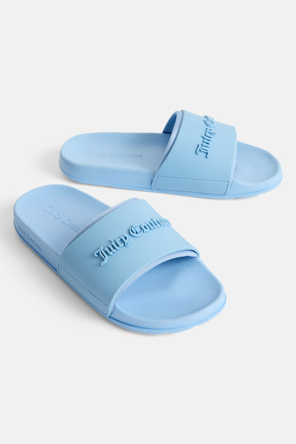 DUSK BLUE LOGO EMBOSSED SLIDERS