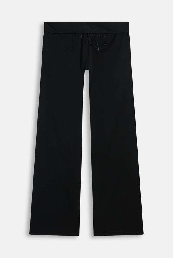 Displays the Black 'Juicy' branded Belted Flare Trousers