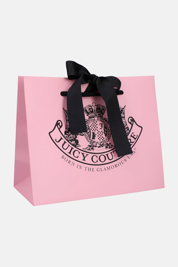 Displays the Pink 'Juicy Couture' branded pink crest gift carrier bag