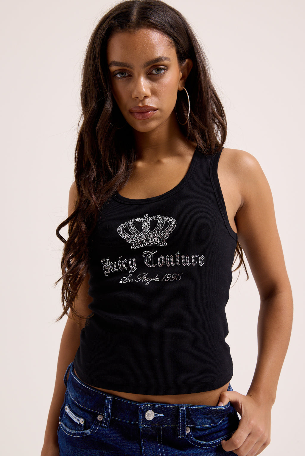 BLACK RIBBED DIAMANTÉ CROWN VEST