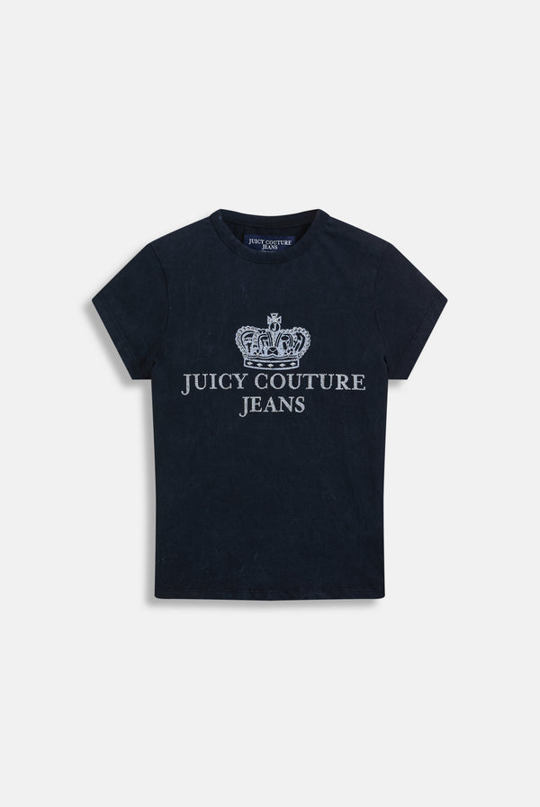 Displays the black washed 'Juicy' branded juicy Couture jeans longline tee 