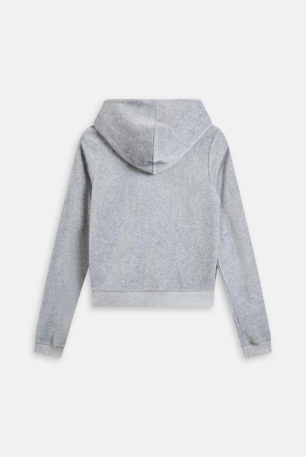 Displays the Silver Marl 'Juicy' branded bamboo velour heritage hoodie 