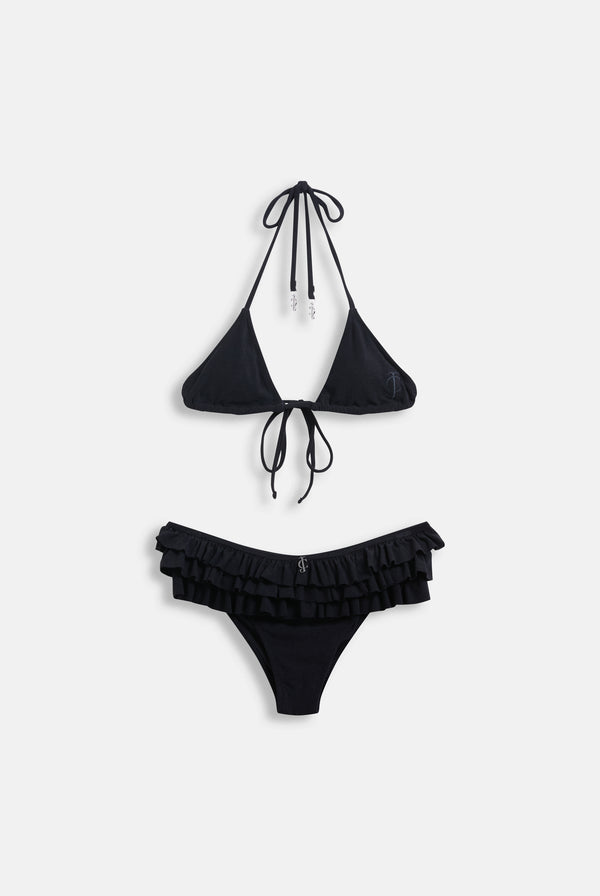 Displays the Black Heritage 'Juicy' branded towelling frilly bikini 