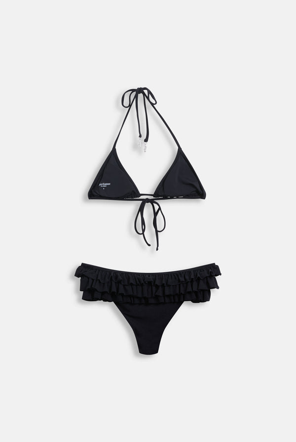 Displays the Black Heritage 'Juicy' branded towelling frilly bikini 