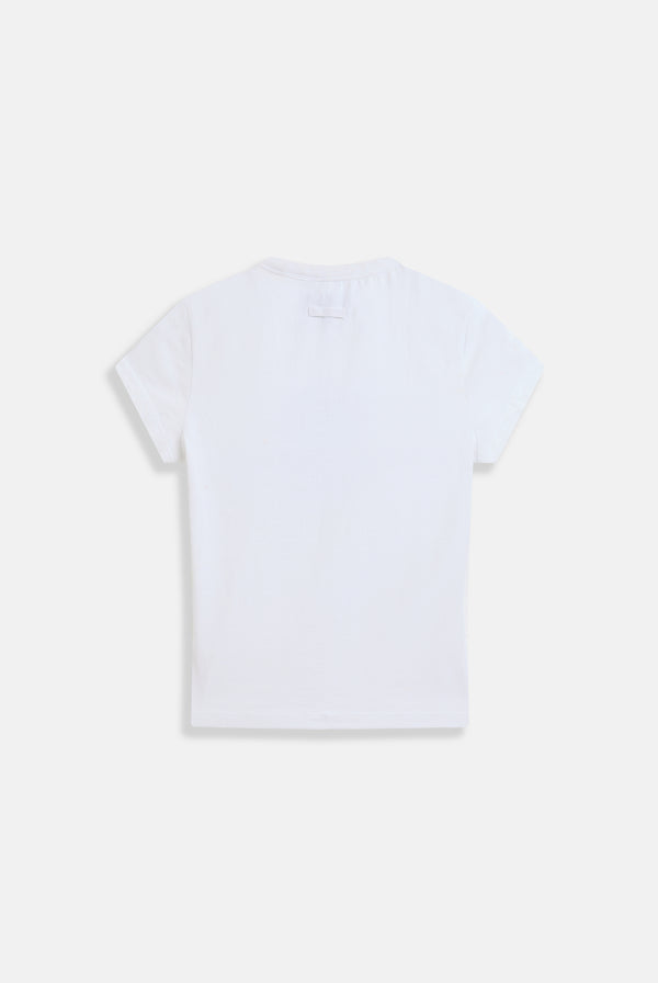 Displays the White 'Juicy' branded juicy Couture jeans longline tee 