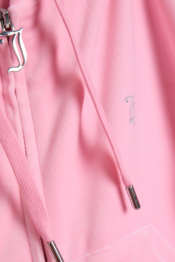 JUICY PINK OUTLINE DIAMANTÉ OVERSIZED CROPPED VELOUR HOODIE