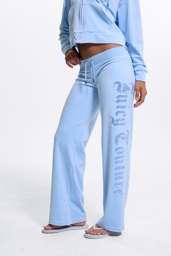 Powder Blue Old Gothic Diamante Og Straight Leg Trackpant
