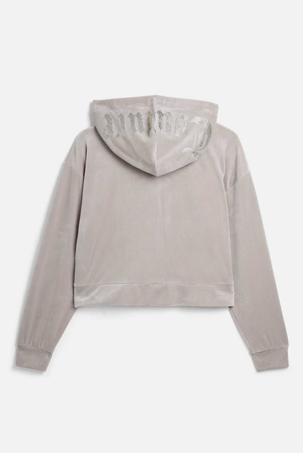 Displays the String 'Juicy' branded Old Gothic Oversized Cropped Hoodie