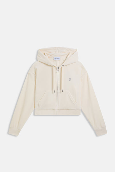CREAM OUTLINE DIAMANTÉ OVERSIZED CROPPED HOODIE