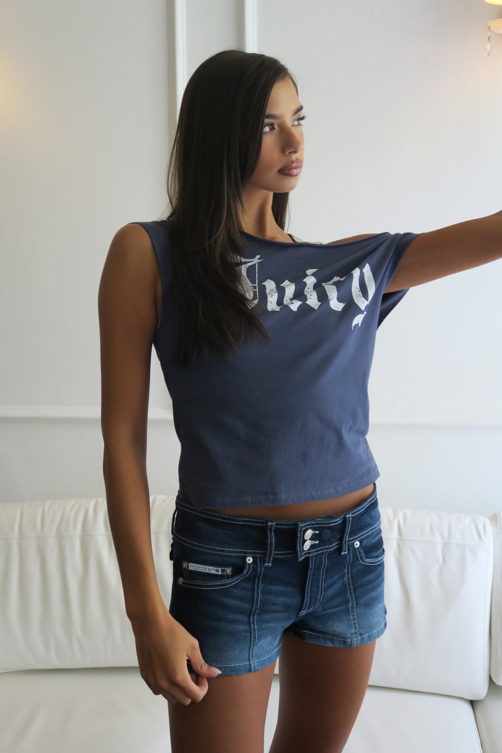 MOOD INDIGO OFF THE SHOULDER T-SHIRT