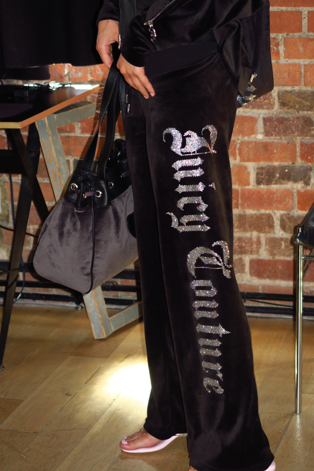 Black Old Gothic Diamante OG Straight Leg Trackpant