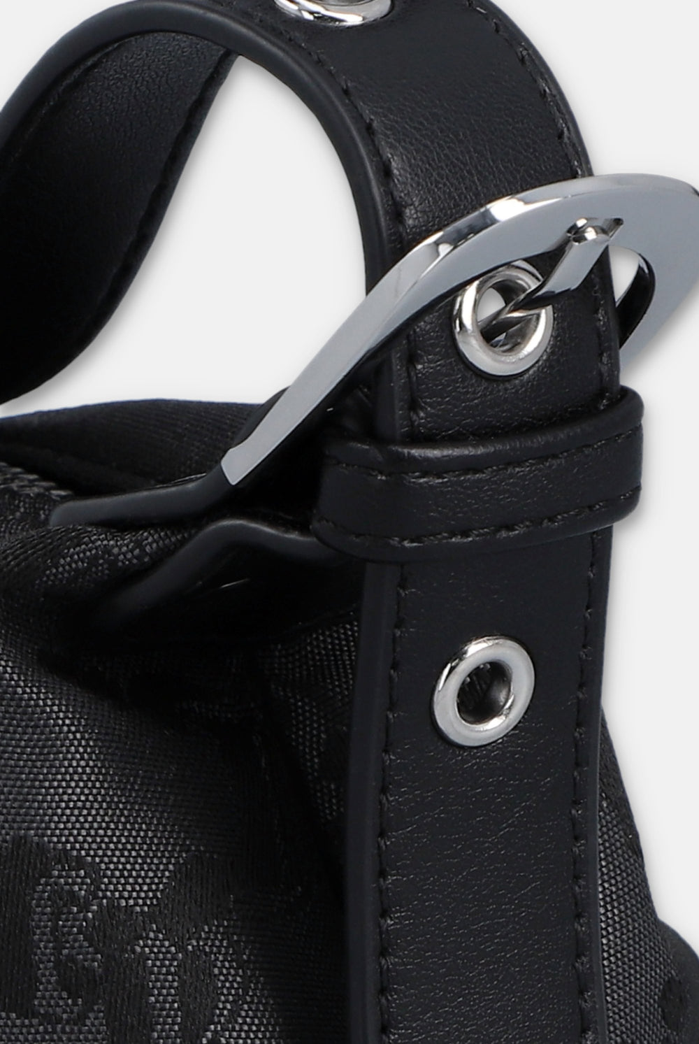 Displays the Black jacquard 'Juicy' branded soft buckle bag 