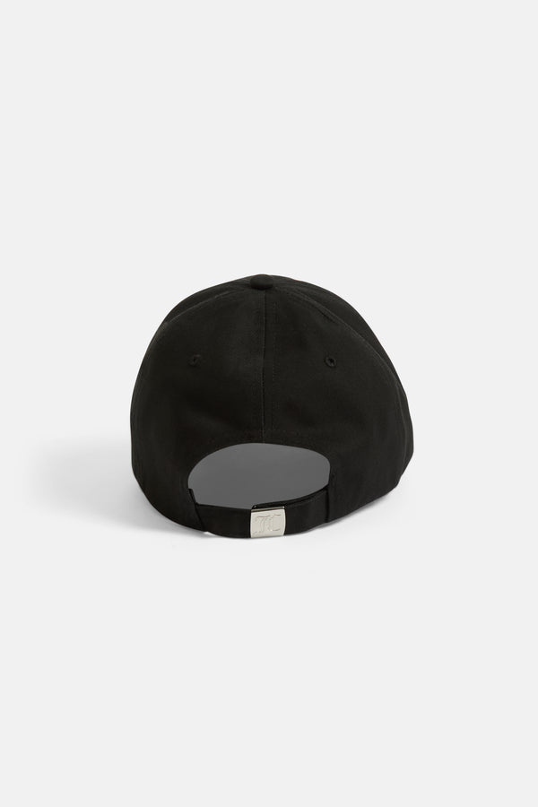 Displays the Black 'Juicy' branded J'Adore Couture cap 