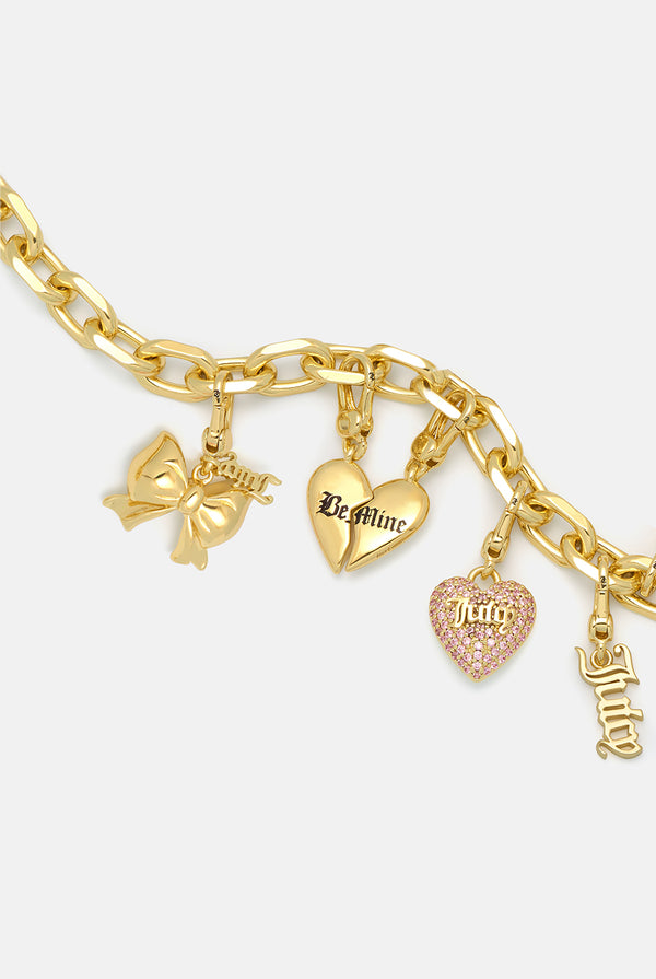 GOLD AND PINK CRYSTAL HEART CHARM