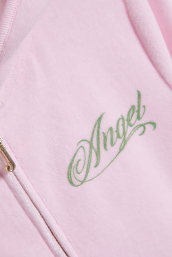 Display the Cherry Blossom 'Juicy' branded angel heritage hoodie featuring the angel branding 