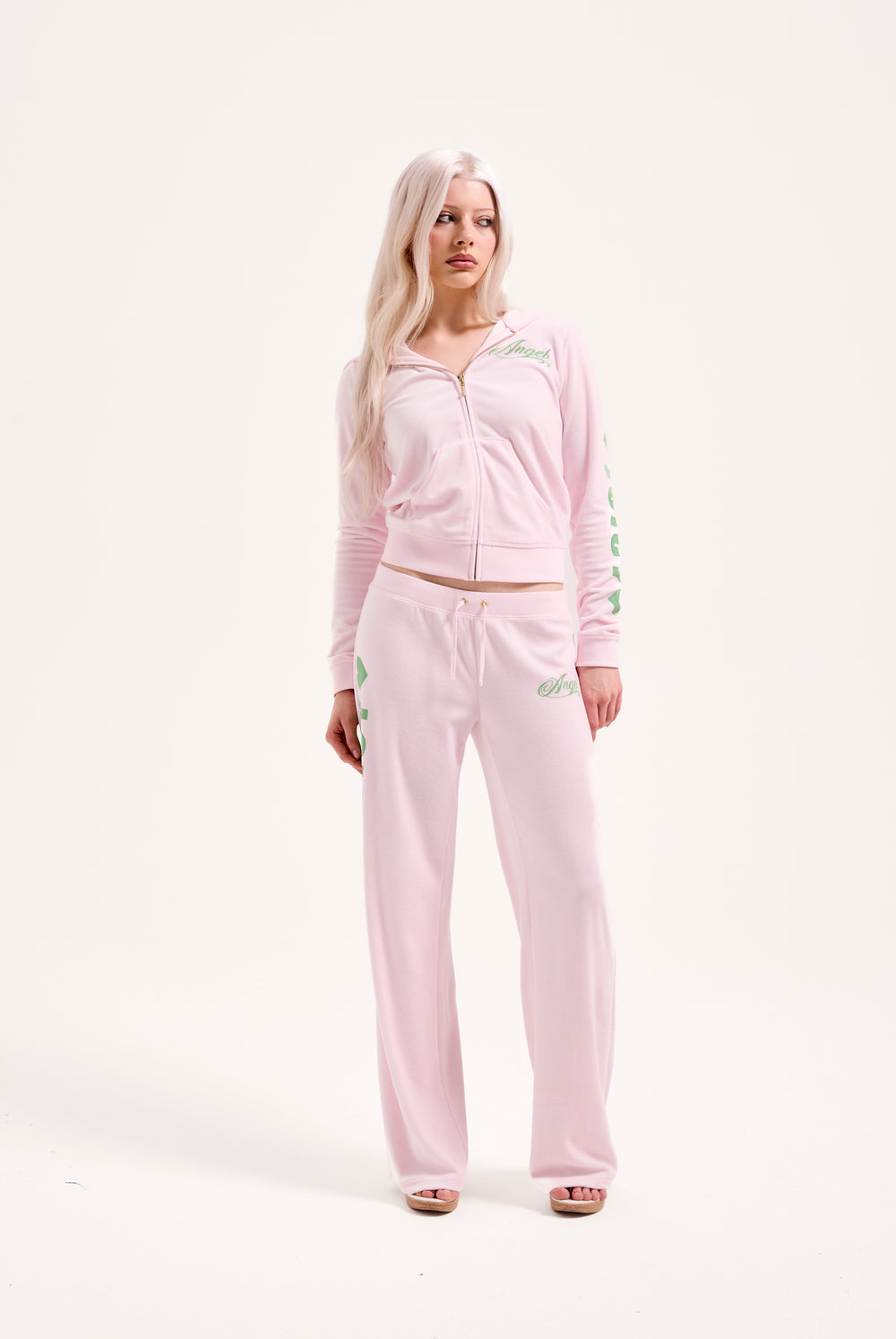 Display a model wearing the Cherry Blossom 'Juicy' branded angel heritage hoodie 