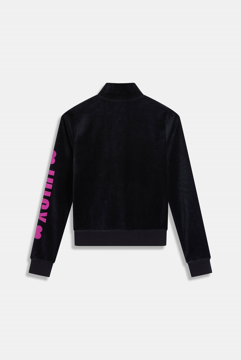 Displays the Black 'Juicy' branded angel cotton velour track top