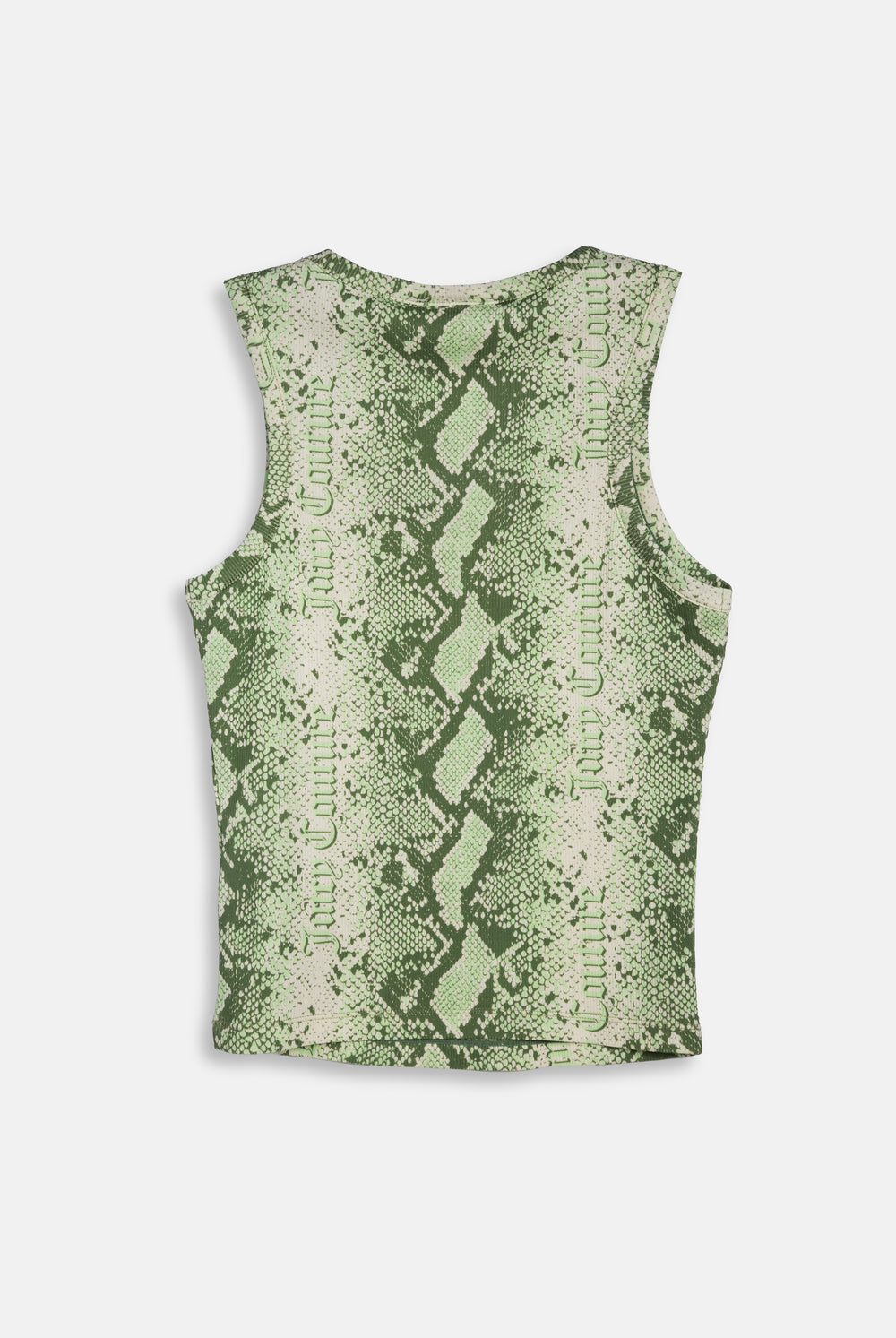 Displays a model wearing the Green Snake print 'Juicy' branded diamanté vest 