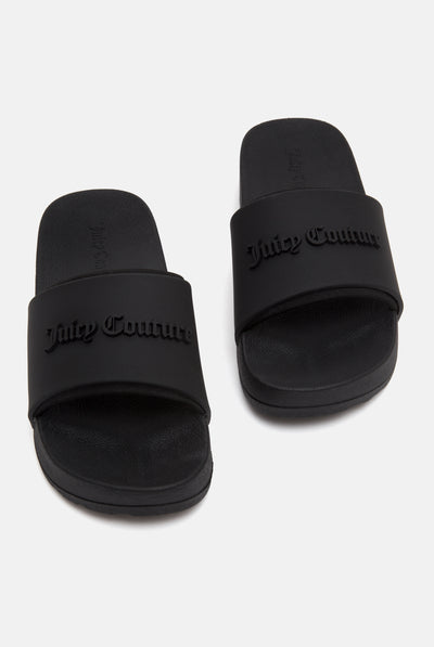 BLACK STACKED EMBOSSED SLIDERS