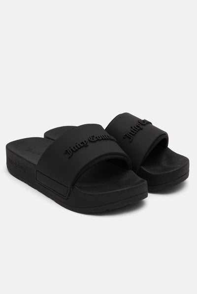 BLACK STACKED EMBOSSED SLIDERS