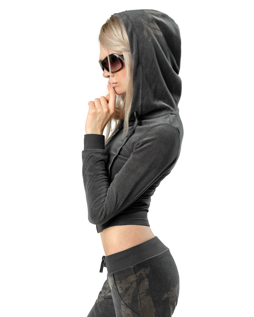 Racer x Juicy Dark Gull Grey Velour Hoodie