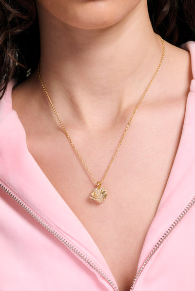 GOLD TONE CRYSTAL ICON HEART PENDANT NECKLACE