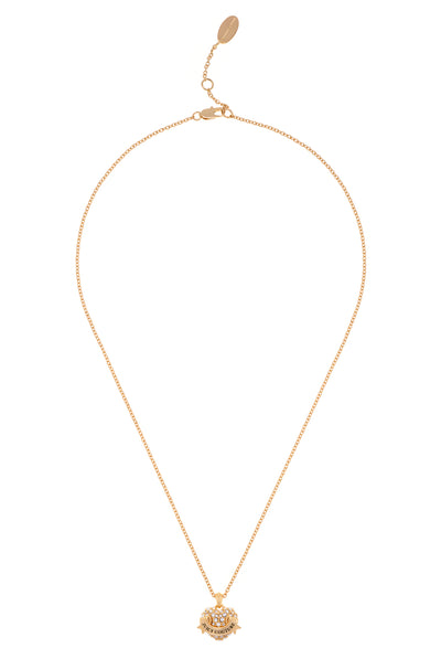 GOLD TONE CRYSTAL ICON HEART PENDANT NECKLACE