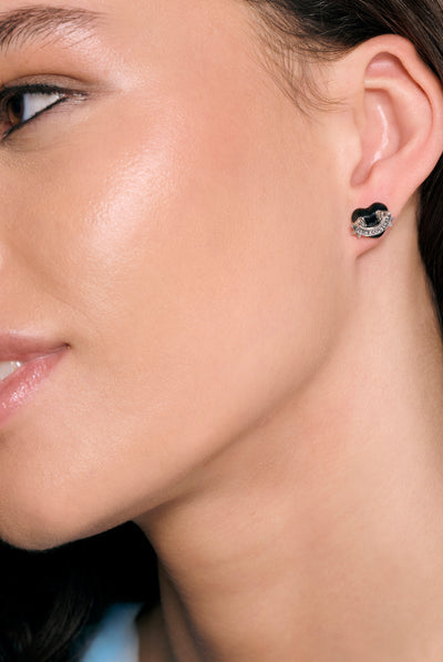 SILVER TONE ENAMEL ICON HEART STUD EARRINGS