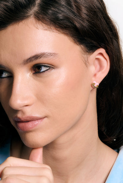 GOLD TONE ENAMEL ICON HEART STUD EARRINGS