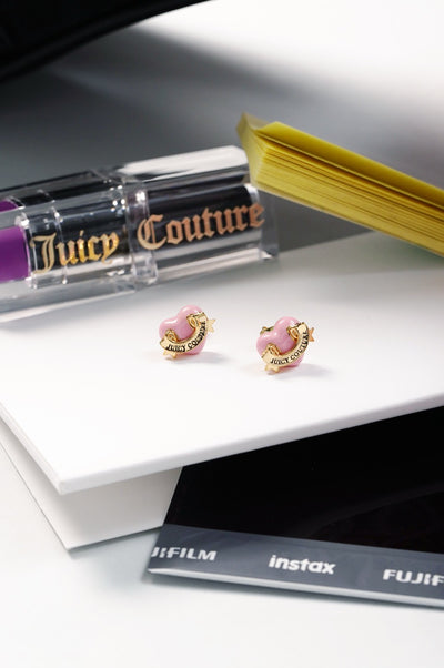 GOLD TONE ENAMEL ICON HEART STUD EARRINGS