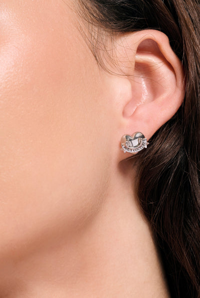 SILVER TONE ICON HEART STUD EARRINGS